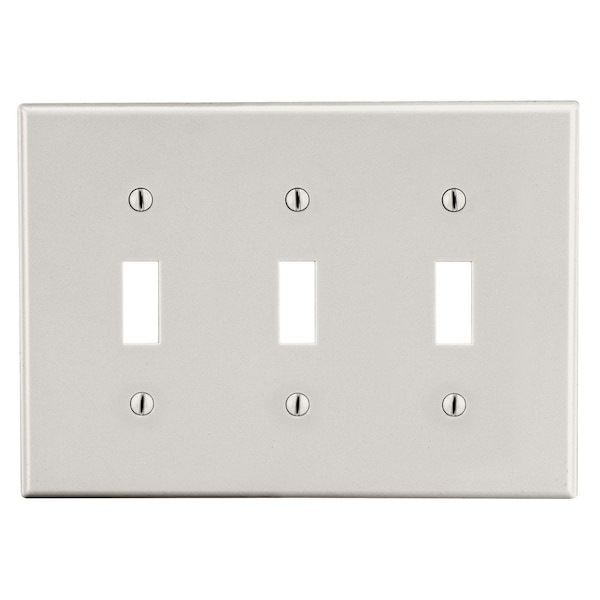 Hubbell Wiring Device-Kellems Wallplate, Mid-Size 3-Gang, 3) Toggle, Light Almond - PJ3LA