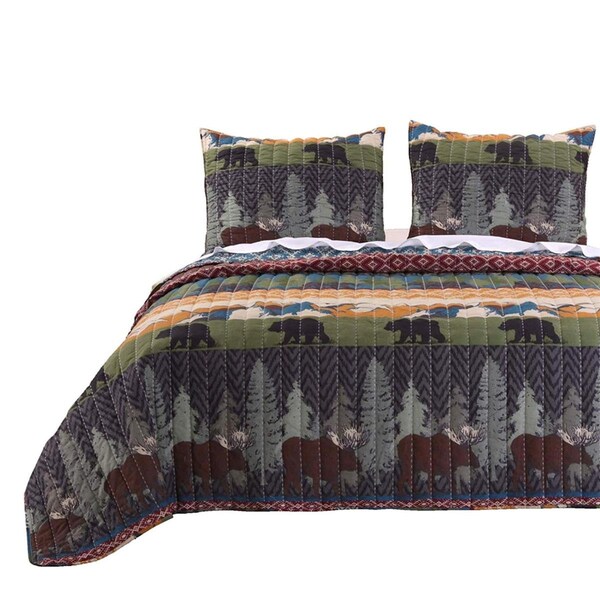 Benjara King Size Quilt Set with Nature Inspired Print, Multi Color - 8 x 15 x 20 in. - 3 Piece - BM116917
