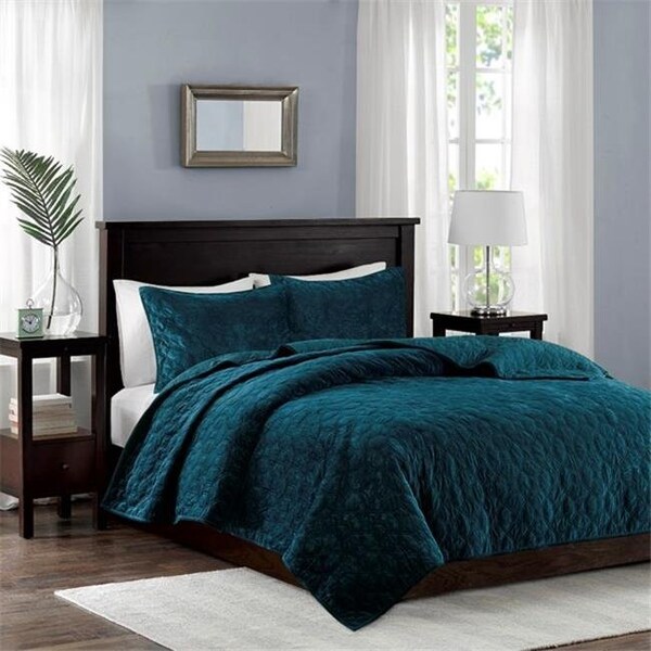 Madison Park Madison Park MP13-4611 Harper Velvet 3 Piece Coverlet Set - Teal; Full & Queen Size - MP13-4611