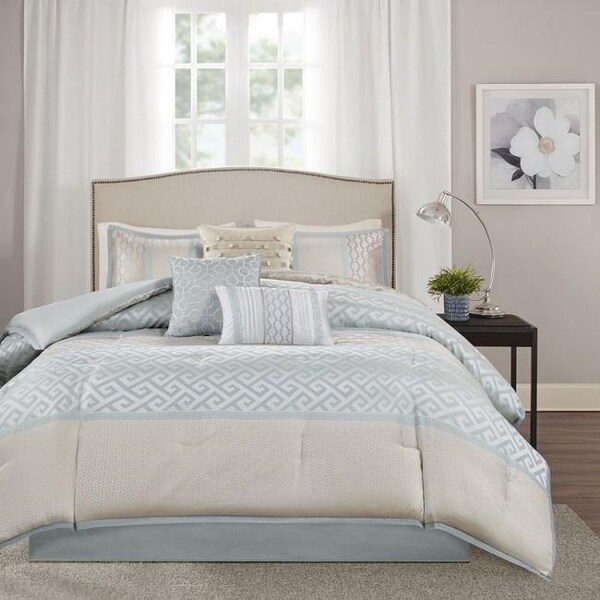 Madison Park Madison Park MP10-2416 Bennett 7 Piece Comforter Set - Aqua; King - MP10-2416