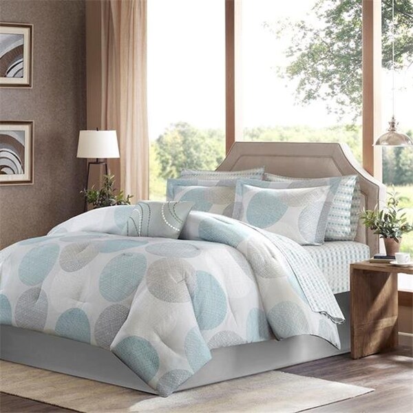 Madison Park Essentials Madison Park MPE10-158 100 Percent Polyester Microfiber Printed Knowles 7 Piece Comforter Set; Aqua - Twin - MPE10-158