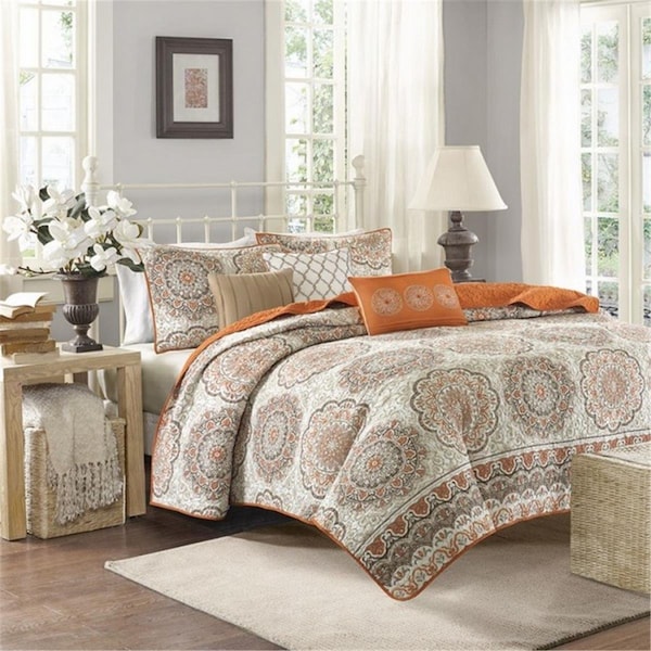 Madison Park Cali 6 Piece Quilted Coverlet Set, Orange - King - MP13-1524