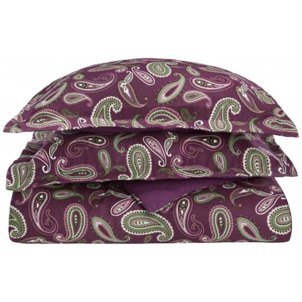 Impressions By Luxor Treasures Cotton Flannel King-California King Duvet Cover Set Paisley- Purple - FLAKCDC PAPR