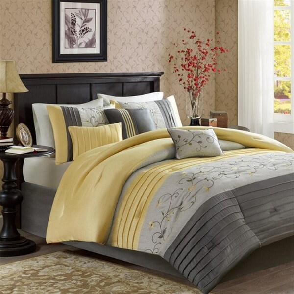 Madison Park Serene Embroidered Comforter Set, Yellow - King - 7 Piece, 7PK - MP10-4186