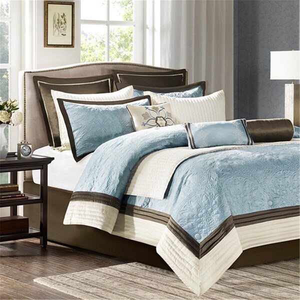 Madison Park Juliana 9 Piece Charmeuse Comforter Set, King - Blue, 9PK - MP10-459