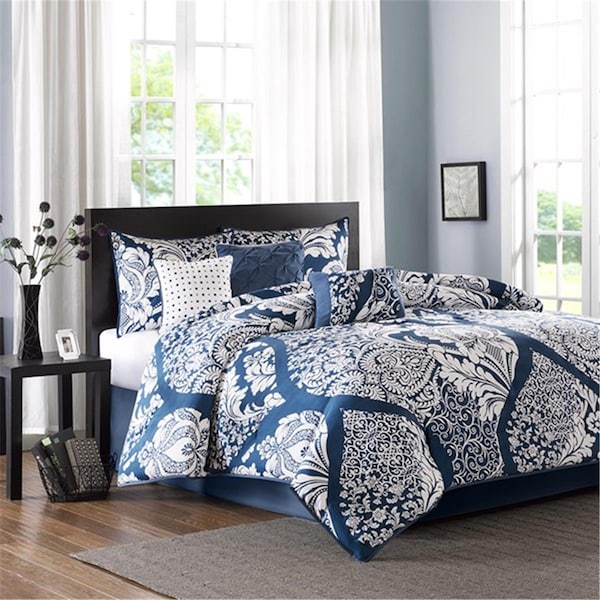 Madison Park 100 Percent Cotton Printed 7 Piece Comforter Set, Indigo - Queen, 7PK - MP10-3829