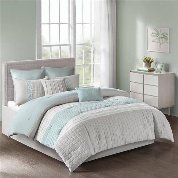 510 Design 510 Design 5DS10-0054 Josefina Comforter Set; Seafoam & Grey - King - 8 Piece - 5DS10-0054