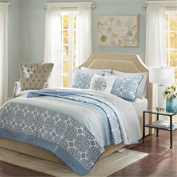 Madison Park Sybil Complete Coverlet and Cotton Sheet Set - Blue, Twin Size - MPE13-508