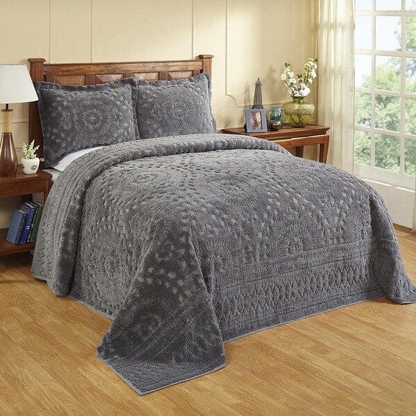 Convenience Concepts 96 x 110 in. Rio Chenille Bedspread, Grey - Double - HI2635494