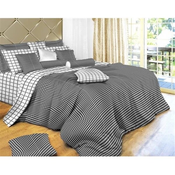 Dolce Mela Dolce Mela DM497K Black and White Check Luxury 6 Piece Duvet Cover Set; King - DM497K