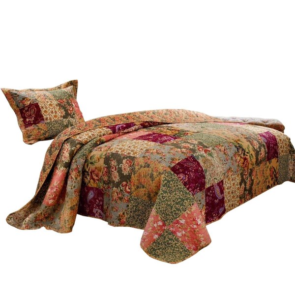 Benzara Kamet Fabric Quilt Set with Floral Prints, Multi Color - Twin Size - 2 Piece - BM14922