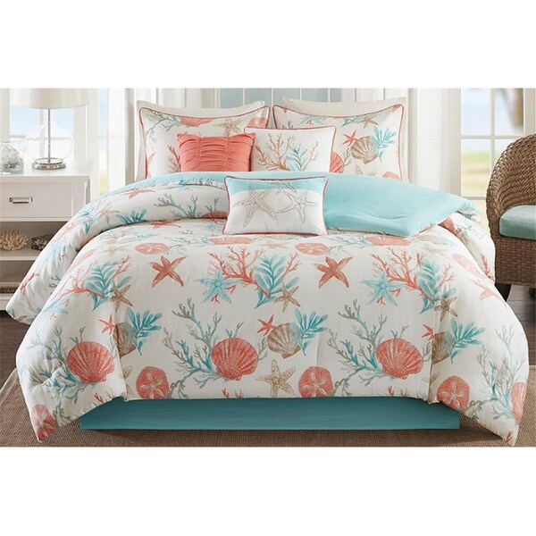 Madison Park 7 Piece Cotton Sateen Printed Comforter Set, King, Coral, 7PK - MP10-2705