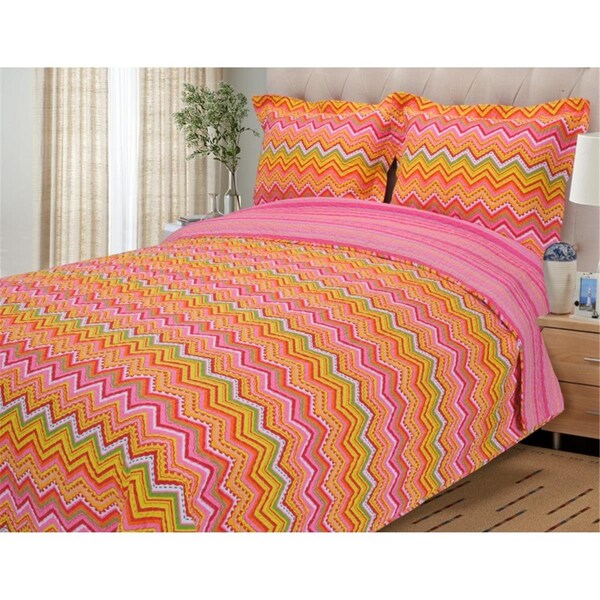 Impressions King Quilt Set 100 Percent Cotton Zig Zag - Orange- 3 Pieces - ZIGZAG QUILT KG 3PC OR