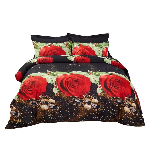 Dolce Mela Floral Bedding Duvet Cover Set, Queen Size - Night Roses - DM707Q