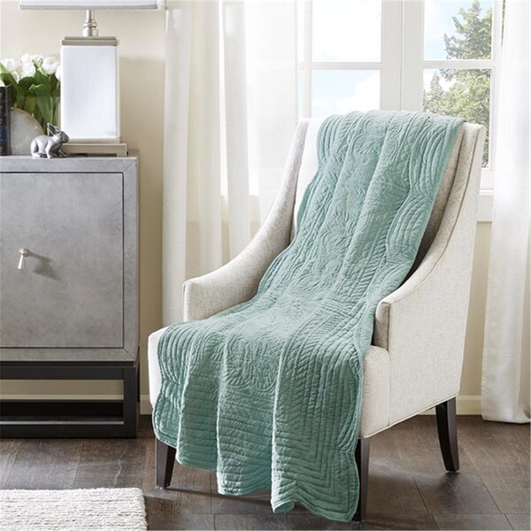 Madison Park Tuscany Oversized Quilted Throw With Scalloped Edges, Seafoam - MP50-4301