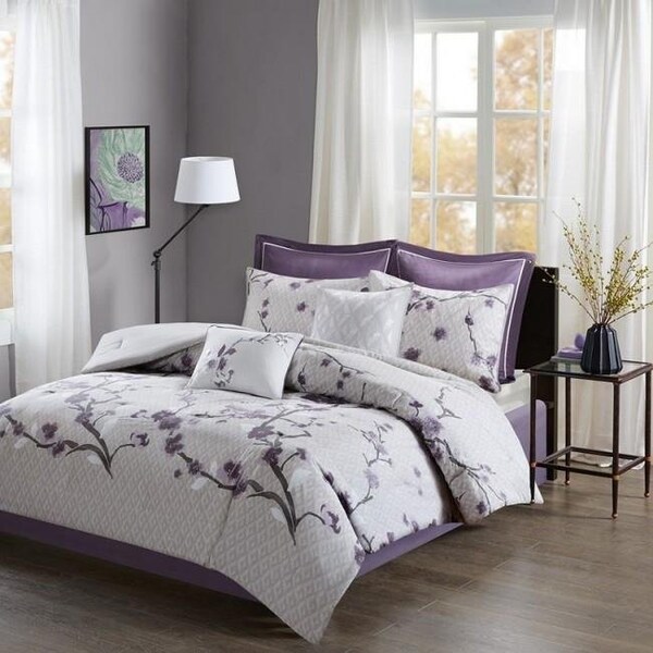 Madison Park Madison Park MP10-4167 Holly Cotton Comforter Set; Purple - King - 8 Piece - MP10-4167