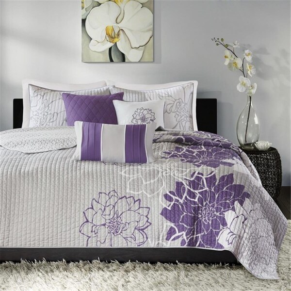 Madison Park Lola 6 Piece Quilted Coverlet Set, Purple - Full and Queen - MP13-2312