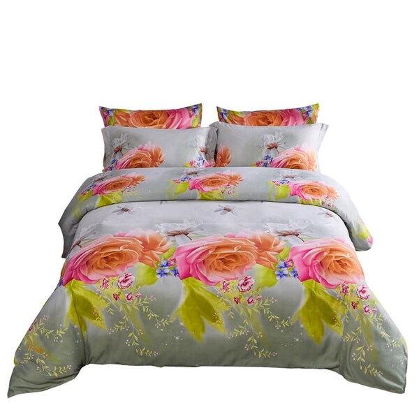 Dolce Mela Luxury Floral Bedding Duvet Cover Set, Queen Size - Innocence - 6 Piece - DM723Q