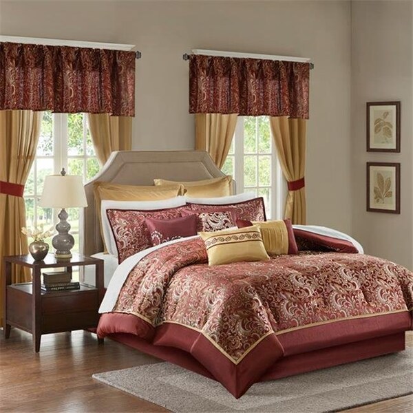 Madison Park Madison Park MPE10-634 Brystol 24 Piece Room in a Bag - Red; King Size - MPE10-634