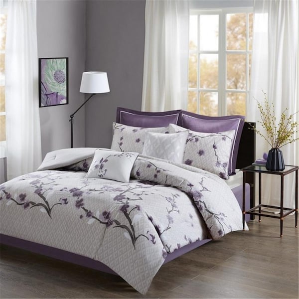 Madison Park Holly Cotton Comforter Set, Purple - Queen - 8 Piece, 8PK - MP10-4166