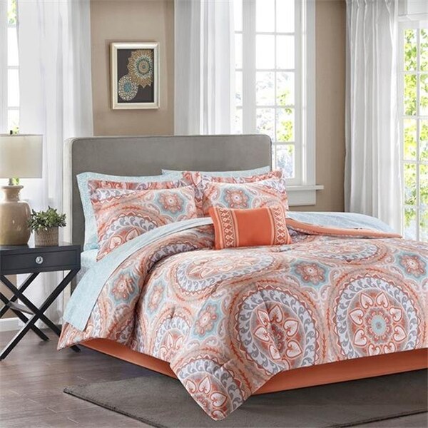 Madison Park Essentials Madison Park MPE10-206 9 Pieces Coral Serenity Complete Bed And Sheet Set; Queen - MPE10-206