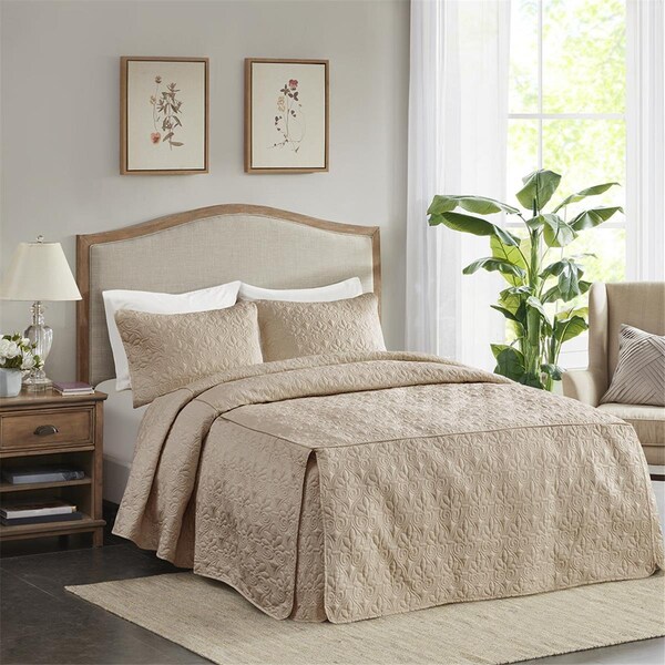 Madison Park Khaki 100 Percent Polyester Fitted Bedspread, Queen Size - MP13-6478