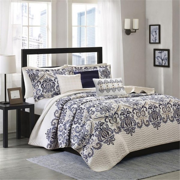 Madison Park Cali 6 Piece Quilted Coverlet Set, Blue - King - MP13-1521