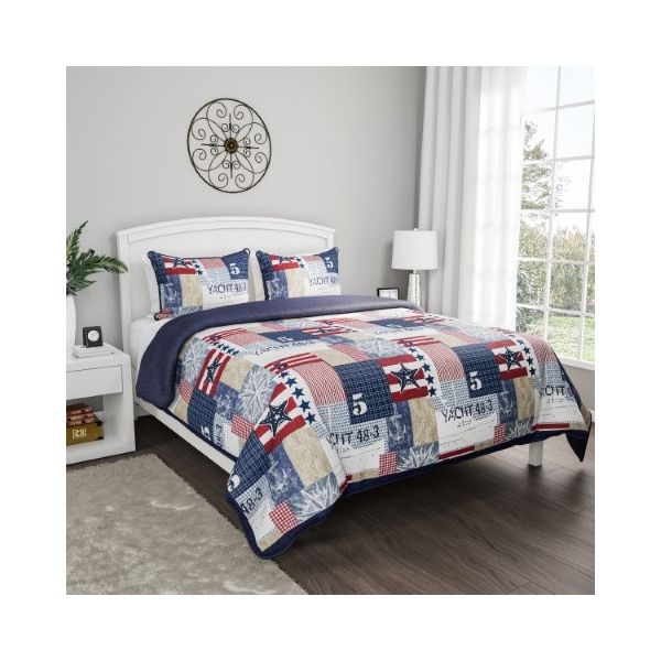Hastings Home Hastings Home Nautical Americana Quilt Set, King - 608937QPD