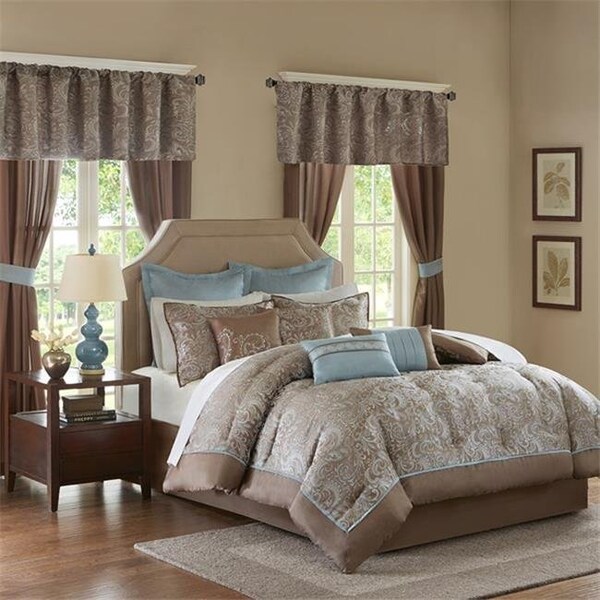 Madison Park Essentials Madison Park MPE10-223 24 Pieces Blue Brystol Comforter; Queen - MPE10-223