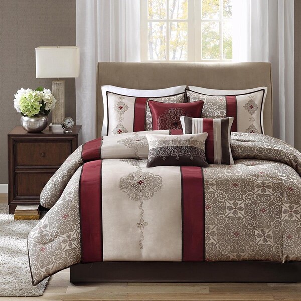 Madison Park Donovan 7 Piece Comforter Set - Queen, Red, 7PK - MP10-749