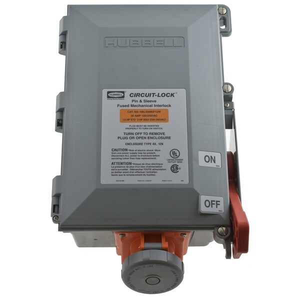 Hubbell Wiring Device-Kellems Fused Circuit-Lock Interlock Device, 3P4W, 30A 125/250V - HBL430MIF12W