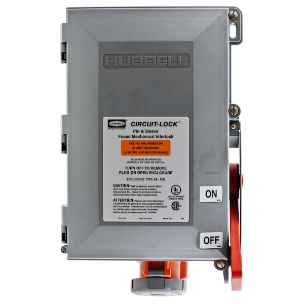 Hubbell Wiring Device-Kellems Fused Circuit-Lock Interlock Device, 3P4W, 30A 125/250V - HBL430MIF12W