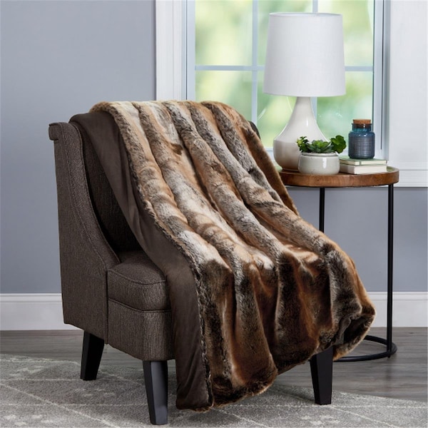 Kd Bufe Faux Fur Throw - Amber Brown - 60 x 70 in. - KD3253106
