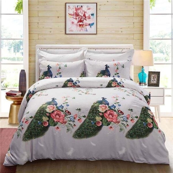 Dolce Mela Dolce Mela DM706K Pictorial Bedding Duvet Cover Set; King Size - Peacock - DM706K