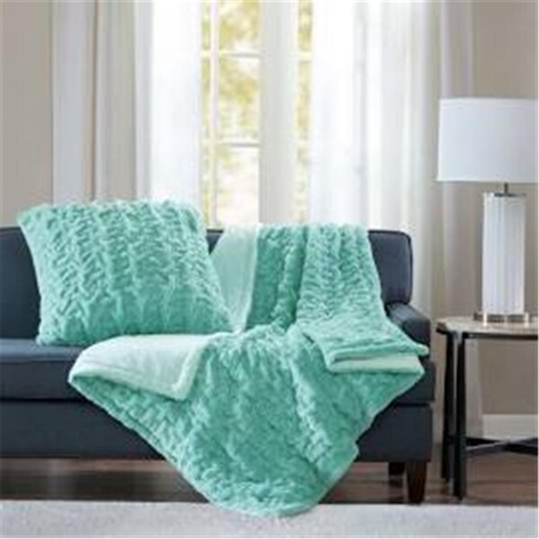 Madison Park 50 x 60 in. Ultra Soft Ruched Long Fur Throw, Aqua - MP50-4877