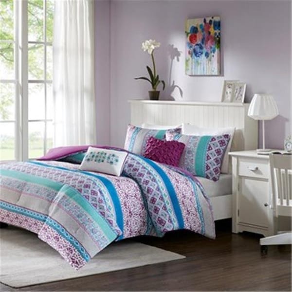 Intelligent Design Intelligent Design ID10-1099 Brushed Microfiber 5 Piece Printed Comforter Set; Purple - Full & Queen - ID10-1099