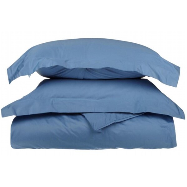 Impressions By Luxor Treasures Egyptian Cotton 650 Thread Count Solid Duvet Cover Set Full/Queen-Medium Blue - 650FQDC SLMB
