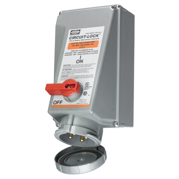 Hubbell Wiring Device-Kellems Unfused Circuit-Lock Interlock Device- Reversed Service, Mechanical Interlock, IEC, 3P4W, 100A 125/250V - HBL4100MI12WR