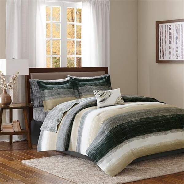 Madison Park Essentials Madison Park MPE10-166 100 Percent Polyester Microfiber Printed Saben 9 Piece Comforter Set; Taupe - King - MPE10-166