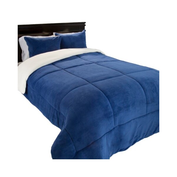 Hastings Home Hastings Home  3 Piece Sherpa/Fleece Comforter Set - Full/Queen - Navy - 631633REV