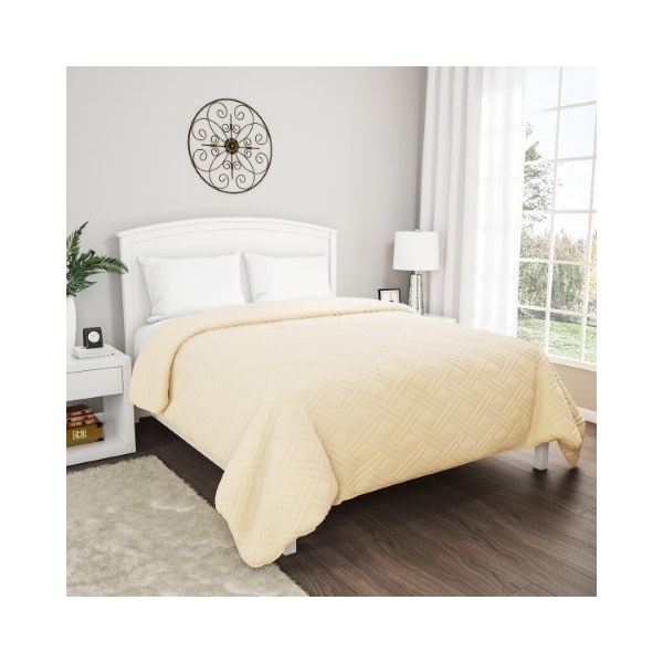 Hastings Home Quilt Coverlet with Basket Weave Quilted Pattern Lightweight Bedding for All Seasons (Twin, Ivory) - 229546PNL