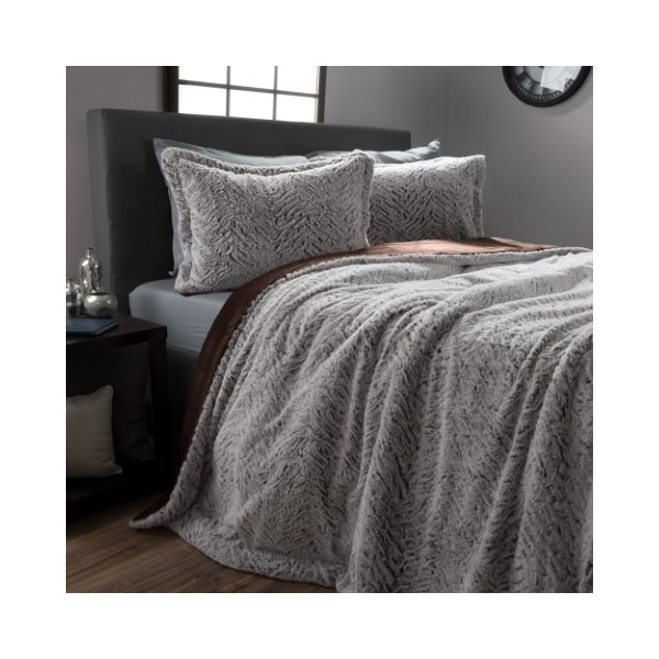 Hastings Home Hastings Home Full/Queen Faux Fur Comforter Set - 379950LMJ