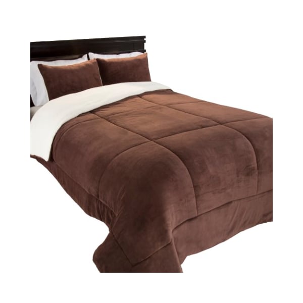 Hastings Home Hastings Home 3 Piece Sherpa/Fleece Comforter Set - King - Chocolate - 363772TSF