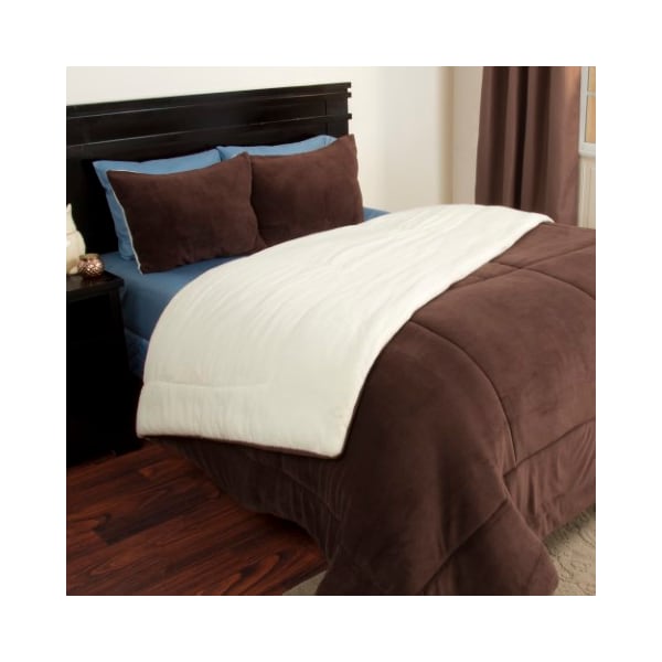 Hastings Home Hastings Home 3 Piece Sherpa/Fleece Comforter Set - King - Chocolate - 363772TSF
