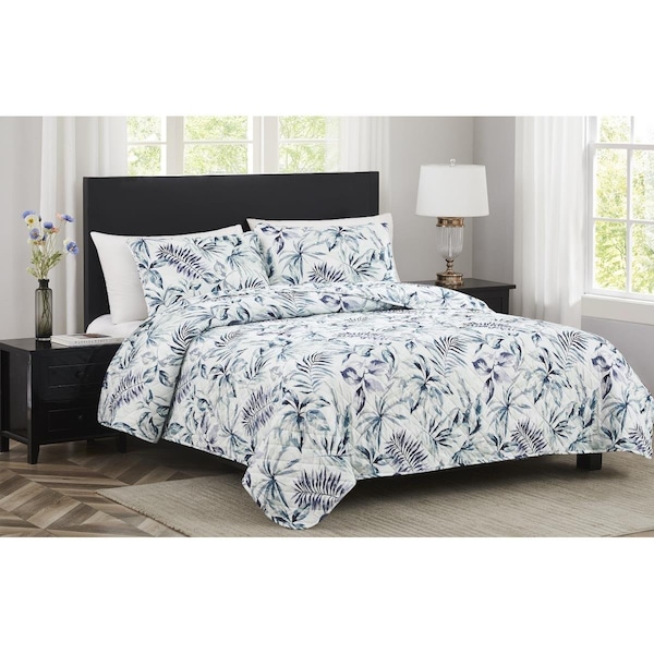 Kd Mueble Melrose Sophia Stitched Quilt, Blue - King Size - 3 Piece - KD3730176