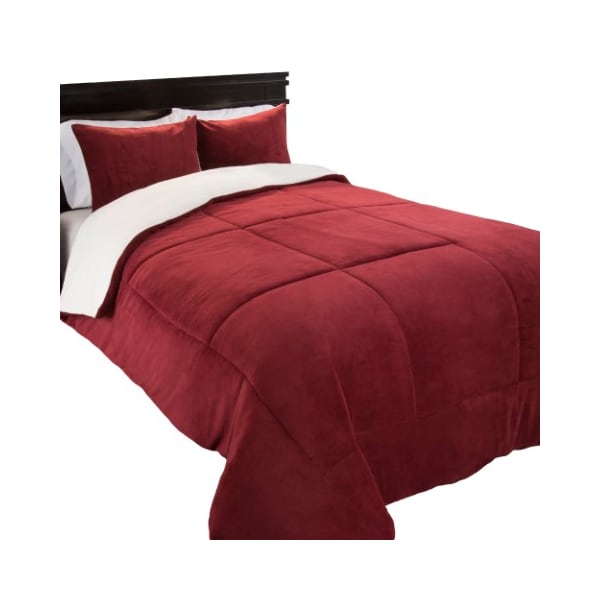 Hastings Home Hastings Home 3 Piece Sherpa/Fleece Comforter Set - Full/Queen - Burgundy - 508761TJG