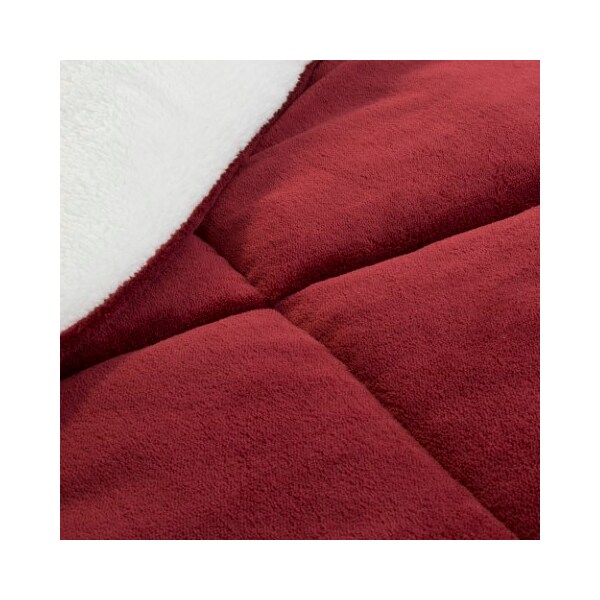 Hastings Home Hastings Home 3 Piece Sherpa/Fleece Comforter Set - Full/Queen - Burgundy - 508761TJG