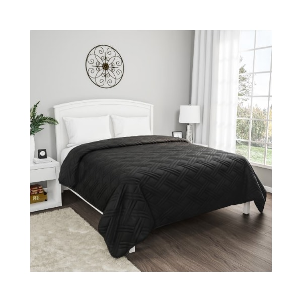 Hastings Home Quilt Coverlet with Weave Quilted Pattern Lightweight Bedding for All Seasons (Full/Queen, Black) - 811593WCJ