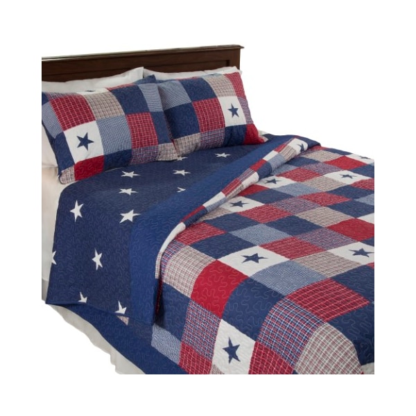 Hastings Home Hastings Home 2-piece Quilt Set, Americana Patchwork of Stars, Red, White, Blue Plaid, Twin - 962488XRN