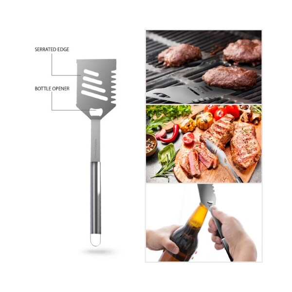 Hastings Home BBQ Grill Tool Stainless Steel Barbecue Grilling Set, 7 Utensils, Spatula, Tongs, Knife with Case - 244022SUZ